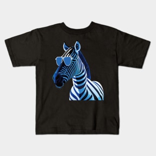 Striped Elegance: Enigmatic Zebra Rocking Sunglasses Kids T-Shirt